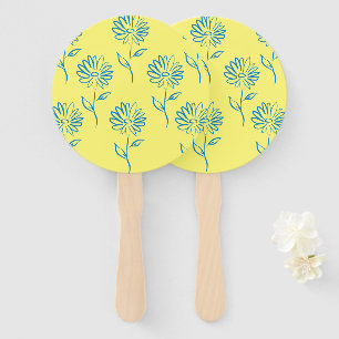 Éventail Contour de fleur bleue sur fond jaune