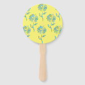 Éventail Contour de fleur bleue sur fond jaune (Devant)