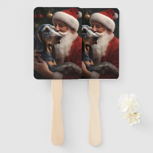 Éventail Coonhound Bluetick avec Noël au Père Noël (Devant et derrière)