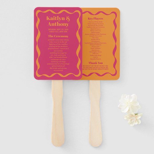 Éventail Coquette Curvy Ribbon Retro Wedding Programme (Devant et derrière)