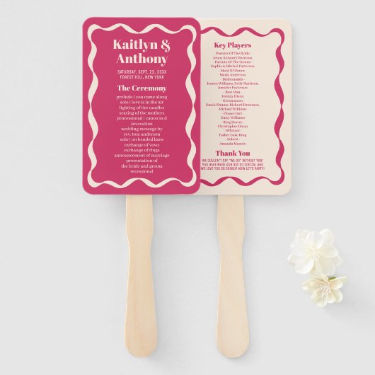 Éventail Coquette Curvy Ribbon Retro Wedding Programme (Devant et derrière)