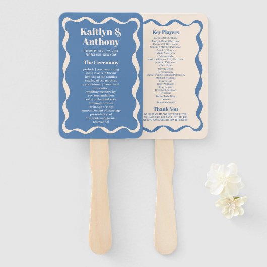 Éventail Coquette Curvy Ribbon Retro Wedding Programme (Devant et derrière)