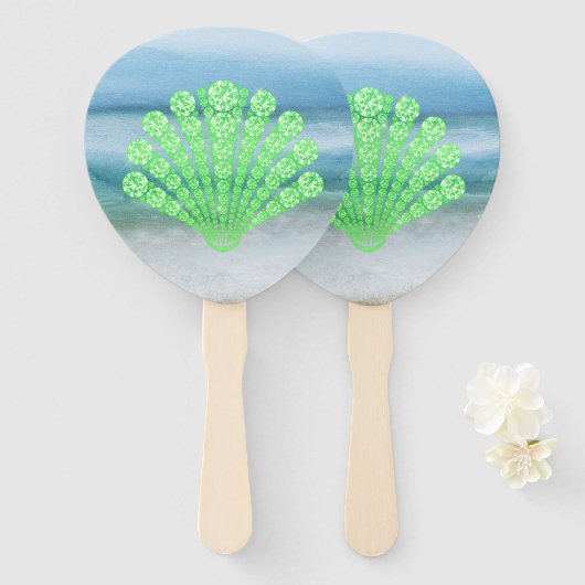 Éventail Coquillage Diamond Vert doux Mer Abstraite (Devant et derrière)