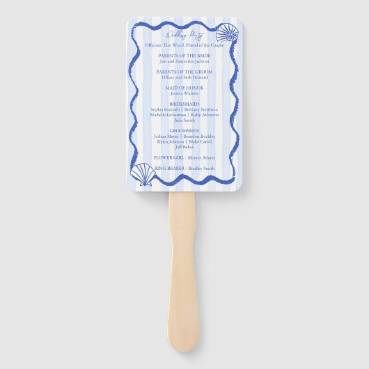 Éventail Coquillages bleu ondulé bordé programme de mariage (Dos)