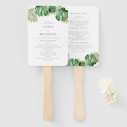 Éventail CORA Tropical Beach Destination Wedding Program (Devant et derrière)