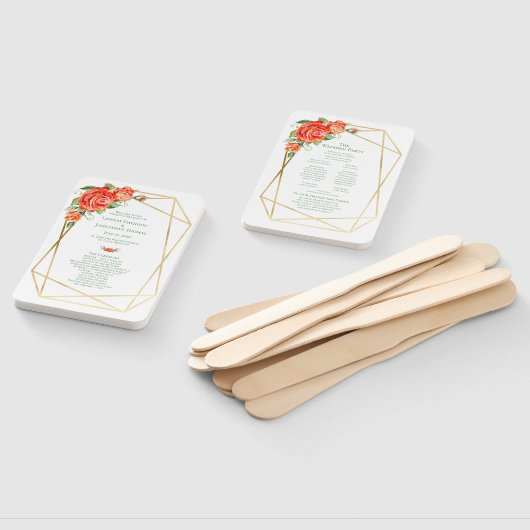 Éventail Coral Floral Rose Mariage programme de ventilateur (Non-assemblé)