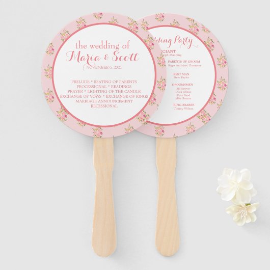 Éventail Coral rose Floral Détails Mariage Ventilateur à ma (Devant et derrière)