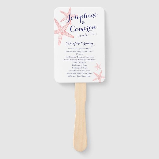 Éventail Coral rose Starfish Programme de mariage de plage (Devant)