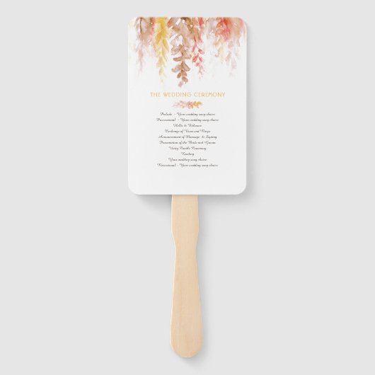 Éventail Coral rouge orange brun automne programme mariage (Dos)