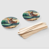 Éventail Corgi Beach Surf Peinture (Non-assemblé)