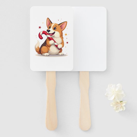 Éventail Corgi Candy Cane Joy (Devant et derrière)