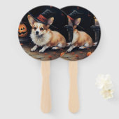 Éventail Corgi Citrouille Halloween effroi (Devant et derrière)