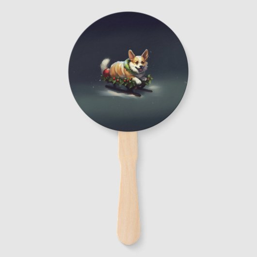 Éventail Corgi neige de Noël hiver (Devant)