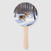 Éventail Corgi Noël sous la neige (Dos)