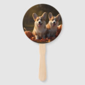 Éventail Corgi Puppy Automne Citrouille de plaisir (Devant)