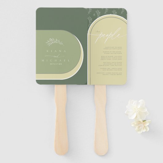 Éventail Couleur Tons Mariage ou Programme Vert ID901 (Devant et derrière)