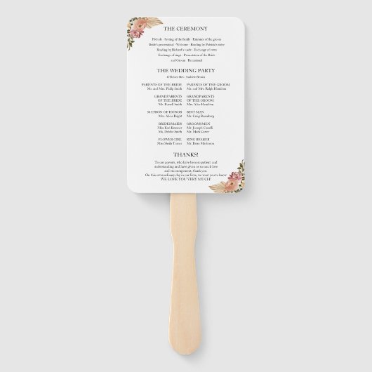 Éventail Couleurs neutres Boho Floral Wedding Programme (Dos)