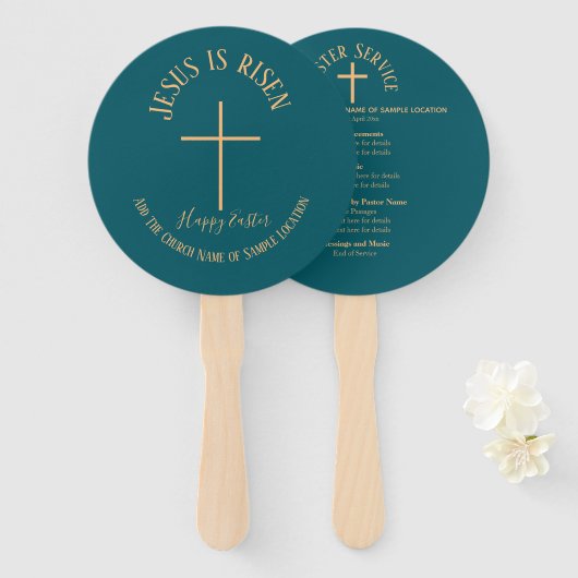 Éventail Couleurs sarcelle vert pour le service de l'église (Devant et derrière)