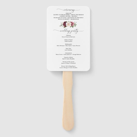 Éventail Country Boho Rose Floral Wedding Programme Ventila (Dos)