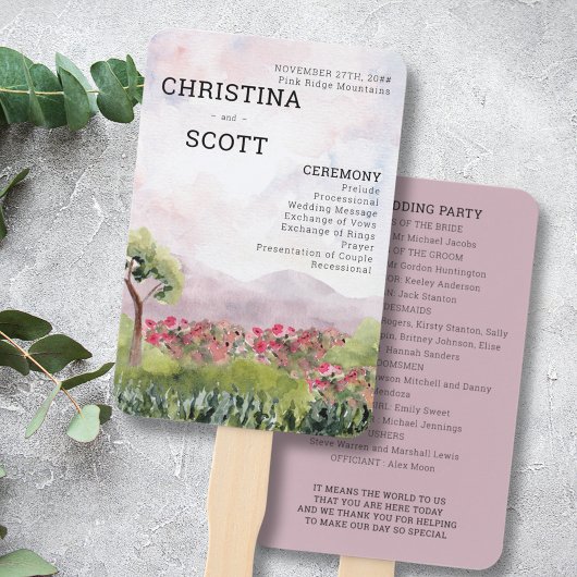 Éventail Country Meadow Watercolor Dusty Rose Programme