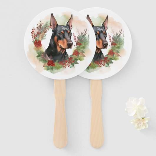 Éventail Coupe festive Doberman Christmas Wreath (Devant et derrière)