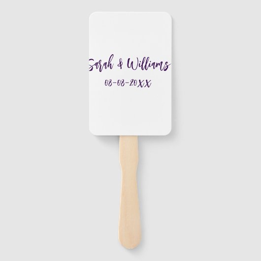 Éventail couple de mariages. Nom date violet simple mo mini (Dos)