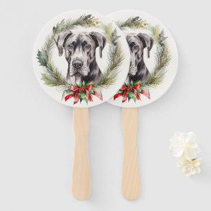 Éventail Couronne de Noël avec un Grand Danois Chien de fêt