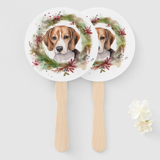 Éventail Couronne de Noël festive de Beagle (Devant et derrière)