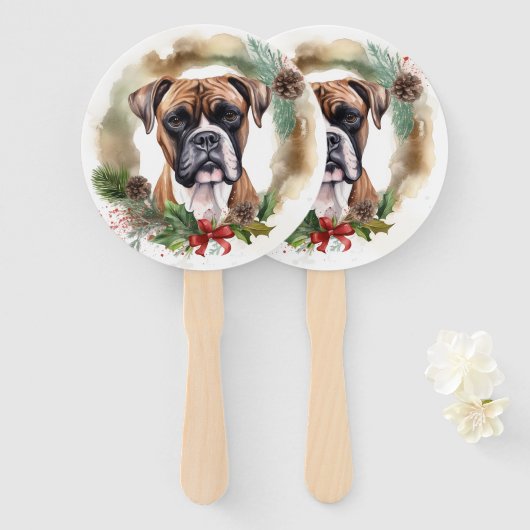 Éventail Couronne de Noël festive de Boxer (Devant et derrière)