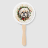 Éventail Couronne de Noël Lhasa Apso festive chiot (Devant)