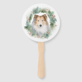 Éventail Couronne de Noël Rough Collie festive chiot  (Devant)