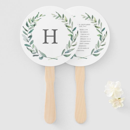 Éventail Couronne de verdure rustique avec monogramme pour  (Devant et derrière)