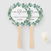 Éventail couronne d'eucalyptus mariage m. noms de coeur (Devant et derrière)