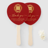 Éventail Couronne florale merci mariage chinois rouge (Devant et derrière)