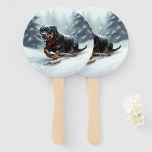 Éventail Coussin décoratif Rottweiler Noël neige hiver