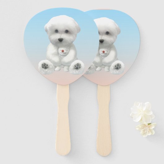 Éventail Cozy Plush Moment: Smiling Bichon Hugging Mini Pup (Devant et derrière)