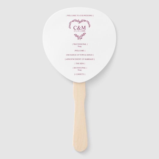 Éventail Cramberry Branches Heart with Initials (Dos)