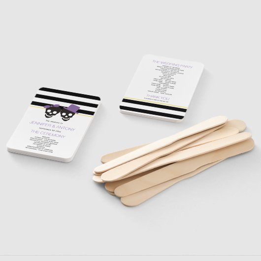 Éventail Crânes et rayures programme de mariage violet (Non-assemblé)