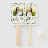 Éventail Cream Black Hand Drawn Doodle Graduation 2 Photo (Devant et derrière)