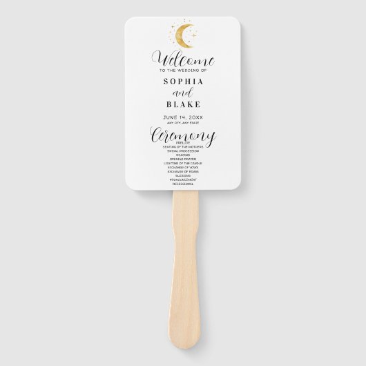 Éventail Crescent Moon Starry Night White Wedding Programme (Devant)
