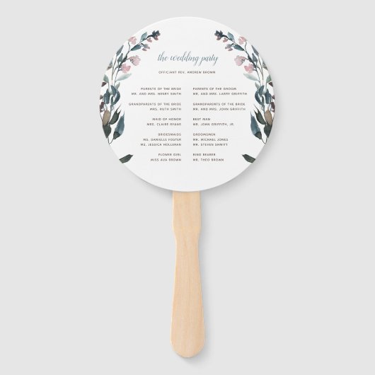 Éventail Crest jardin | White Blue Wedding Party Program (Dos)