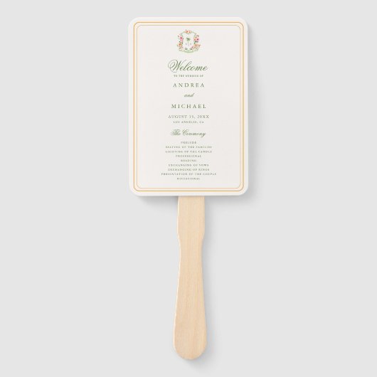 Éventail Crest Palm Tree Monogramme Programme de mariage tr (Devant)