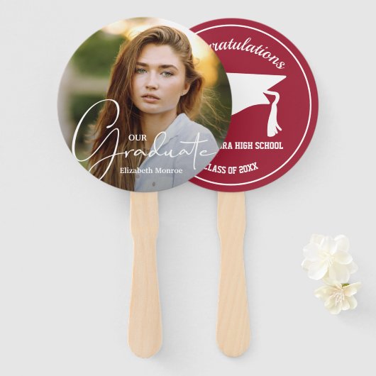 Éventail Crimson photo de Casquette diplômé (Devant et derrière)