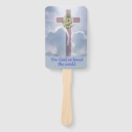 Éventail Croix dans les nuages avec des fleurs blanches, Ch (Devant)