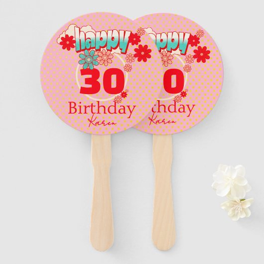 Éventail Custom Name & Age, Happy Birthday (Devant et derrière)