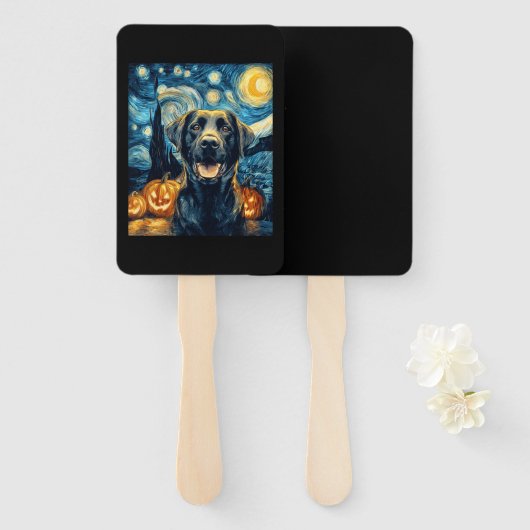 Éventail Cute Black Labrador Dog Halloween Jack O Lantern P (Devant et derrière)