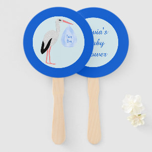 Éventail Cute Blue Baby Boy Stork Baby shower personnalisé