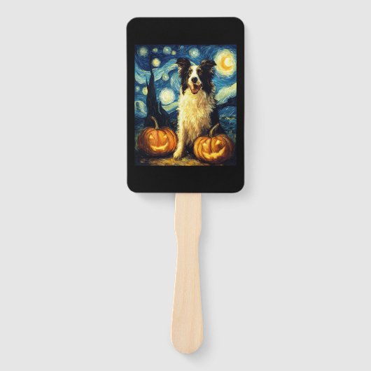 Éventail Cute Border Collie Dog Halloween Jack O Lantern Pu (Devant)
