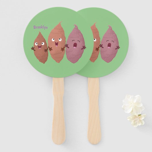 Éventail Cute chantant des patates douces caricaturales lég (Devant et derrière)