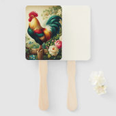 Éventail Cute coq rustique/vintage (Devant et derrière)